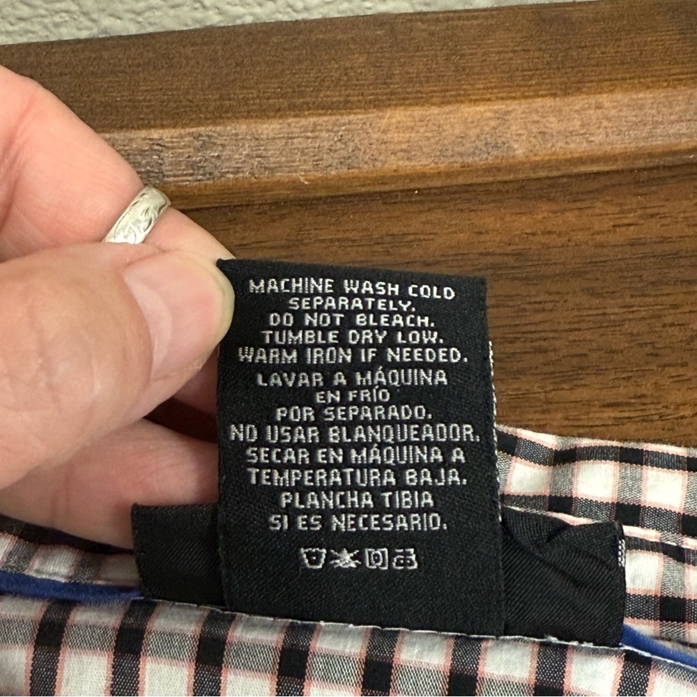 Attention Large Checkered Button Down Shirt Black White Stretch Work Casual Fall - Picture 7 of 8